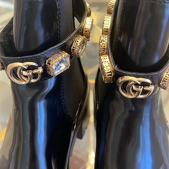 LEATHER GG ANKLE BOOT WITH BELT rhinestones - Picture 5 of 7